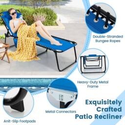 Costway Patio Folding Chaise Lounge Chair Portable Sun Lounger in Navy - thumbnail 3