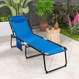 Costway Patio Folding Chaise Lounge Chair Portable Sun Lounger in Navy - thumbnail 8