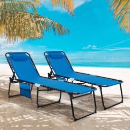 Costway Patio Folding Chaise Lounge Chair Portable Sun Lounger in Navy - thumbnail 9