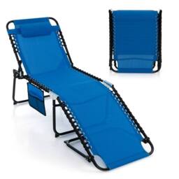 Costway Patio Folding Chaise Lounge Chair Portable Sun Lounger in Navy