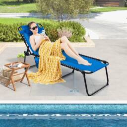 Costway Patio Folding Chaise Lounge Chair Portable Sun Lounger in Navy - thumbnail 7