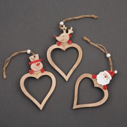 Shatchi Christmas Tree Ornaments Wooden Aesthetic Hanging Decorations Heart Shape 3Pcs in Gold