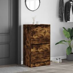 Berkfield Home Shoe Cabinet with 2 Flip-Drawers Smoked Oak 60x42x108 cm in Brown - Size: 60 x 42 x 108 cm - thumbnail 1