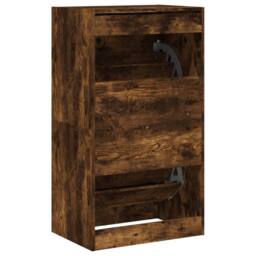 Berkfield Home Shoe Cabinet with 2 Flip-Drawers Smoked Oak 60x42x108 cm in Brown - Size: 60 x 42 x 108 cm - thumbnail 8