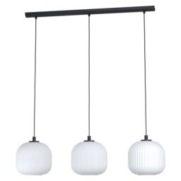 Loops Pendant Ceiling 3 Bulb Light Colour Black Shade White Ridged Glass E27 3x40W - thumbnail 1