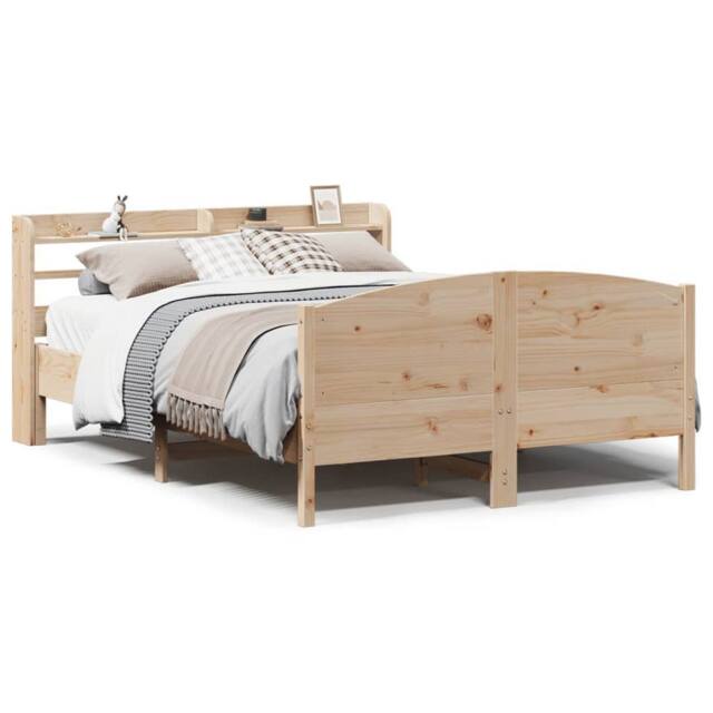 Berkfield Home Bed Frame without Mattress 135x190 cm Double Solid Wood Pine in Light Tan - image 1