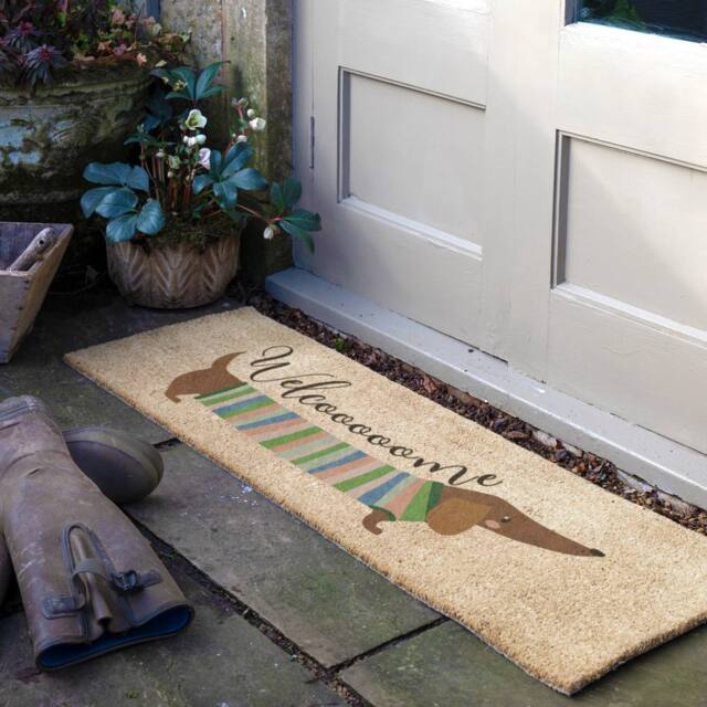 Artsy Mats Welcome Sausage Dog Coir Doormat (120 x 40cm) in Light Tan - Size: 40 cm x 120 cm