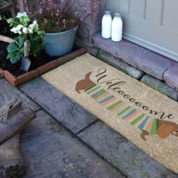 Artsy Mats Welcome Sausage Dog Coir Doormat (120 x 40cm) in Light Tan - Size: 40 cm x 120 cm - thumbnail 2