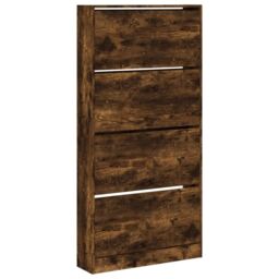 Berkfield Home Shoe Cabinet with 4 Flip-Drawers Smoked Oak 80x21x163.5 cm in Brown - thumbnail 2