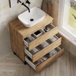Banyetti Vatilla 700mm Floorstanding Vanity with Matching Worktop - Ostippo Oak in Light Oak