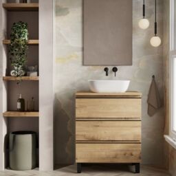 Banyetti Vatilla 700mm Floorstanding Vanity with Matching Worktop - Ostippo Oak in Light Oak - thumbnail 2