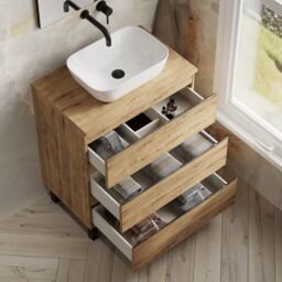 Banyetti Vatilla 700mm Floorstanding Vanity with Matching Worktop - Ostippo Oak in Light Oak - thumbnail 4