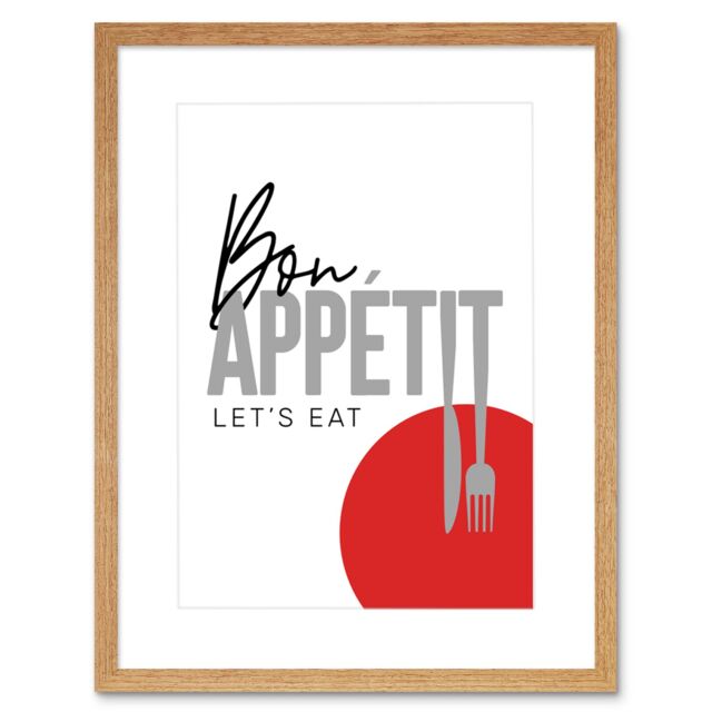 "Artery8 Wall Art Print Bon Appetit Typography Framed in Beige - Size: W7"" x H9""" - image 1