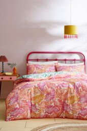 Appletree 'Carmen' 100% Cotton Palm Leaf Print Duvet Cover Set in Pink - Size: Double