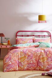Appletree 'Carmen' 100% Cotton Palm Leaf Print Duvet Cover Set in Pink - Size: Double - thumbnail 4