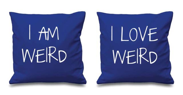 60 SECOND MAKEOVER I Am Weird I Love Weird Cushion Covers in Blue - Size: 40 cm x 40 cm