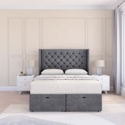 Sloomy Dior Conistan Fabric Ottoman Bed End Opening With Sprung Memory Mattress & 54 Inch Floorstanding Headboard With Wings - Size: Double - thumbnail 2