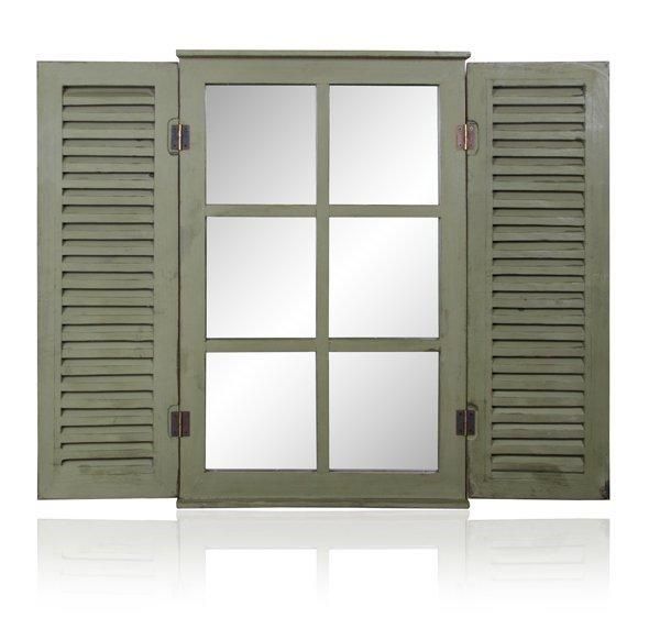 Primrose 2ft 4in x 1ft 6in Country Window Glass Garden Mirror with Shutters - by Reflect™ in Silver