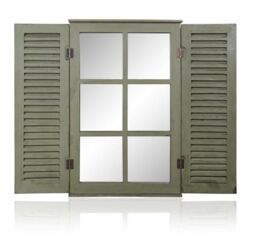 Primrose 2ft 4in x 1ft 6in Country Window Glass Garden Mirror with Shutters - by Reflect™ in Silver - thumbnail 1