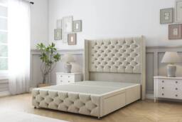 "Sloomy Luthor Plush Divan Base No Drawers - 54"" Wingback & 12"" Footboard in Cream - Size: Small Single" - thumbnail 1