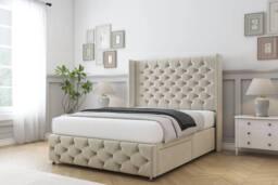 "Sloomy Luthor Plush Divan Base No Drawers - 54"" Wingback & 12"" Footboard in Cream - Size: Small Single" - thumbnail 3