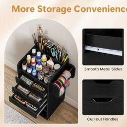Costway Rolling Storage Cart Mobile Storage Cabinet with 3 Drawers in Black - thumbnail 9