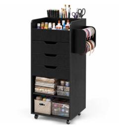 Costway Rolling Storage Cart Mobile Storage Cabinet with 3 Drawers in Black - thumbnail 4