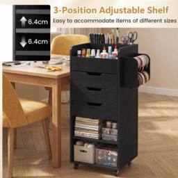 Costway Rolling Storage Cart Mobile Storage Cabinet with 3 Drawers in Black - thumbnail 7