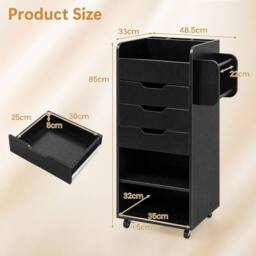 Costway Rolling Storage Cart Mobile Storage Cabinet with 3 Drawers in Black - thumbnail 2
