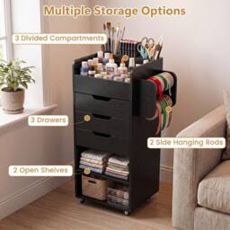 Costway Rolling Storage Cart Mobile Storage Cabinet with 3 Drawers in Black - thumbnail 6