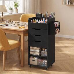 Costway Rolling Storage Cart Mobile Storage Cabinet with 3 Drawers in Black - thumbnail 3
