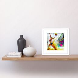 Artery8 Women's Beach Volleyball Match Action Shot Modern Abstract Colourful Oil Paint Square Wooden Framed Wall Art Print Picture 8X8 Inch in White - thumbnail 2