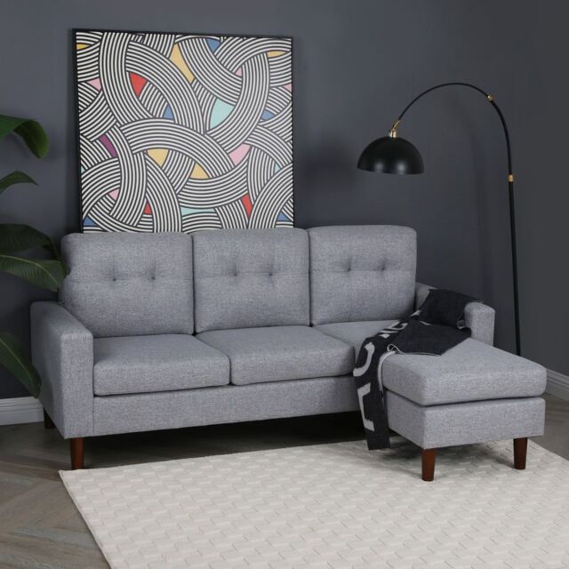 Home Garden Direct Pisa Small Corner Sofa with Reversible Chaise - Soft Woven Fabric Grey - Size: 3 Seater - image 1