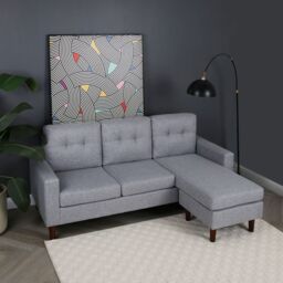 Home Garden Direct Pisa Small Corner Sofa with Reversible Chaise - Soft Woven Fabric Grey - Size: 3 Seater - thumbnail 2