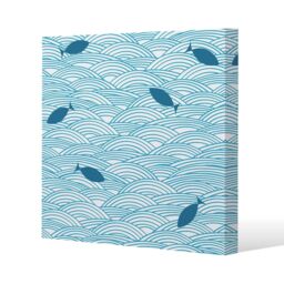 Benjamin Tate Design Waves & Fish (Canvas Print) / 77 x 77 x 4cm in Natural - Size: 77 x 77 x 4 cm - thumbnail 1