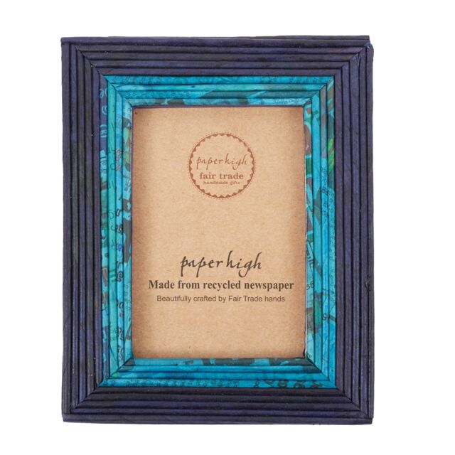 Paper High Reclaimed Newspaper Photo Frame in Dark Blue - Size: Medium - image 1