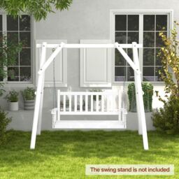 Costway 2-Person Porch Hanging Swing Chair Wooden Garden Swing Bench w/ Slatted Back in White - thumbnail 3