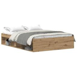 Berkfield Home Durable Bed Frame without Mattress Artisan Oak 135x190 cm Enginee in Brown - thumbnail 3