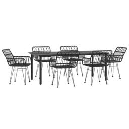 Berkfield Home Beautiful 7 Piece Garden Dining Set Black Poly Rattan - thumbnail 1