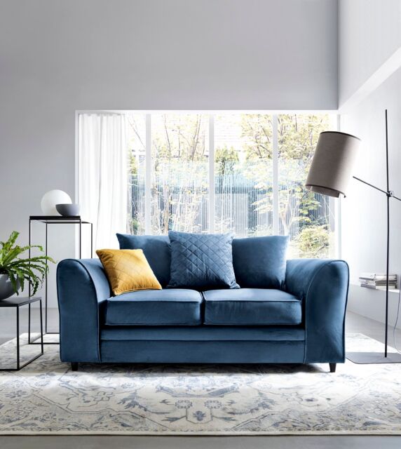 Abakus Direct Chicago Spill-Proof Velvet 2 Seater Sofa in Dark Blue - image 1