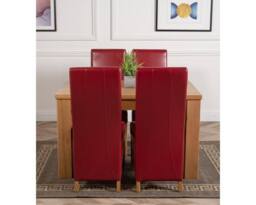 Thats Furniture Dakot 127 x 82cm Oak Small Dining Table & 4 Lola Leather Chairs in Red - Size: 127 x 82 cm - thumbnail 2