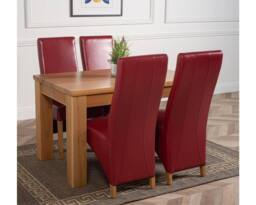 Thats Furniture Dakot 127 x 82cm Oak Small Dining Table & 4 Lola Leather Chairs in Red - Size: 127 x 82 cm - thumbnail 3