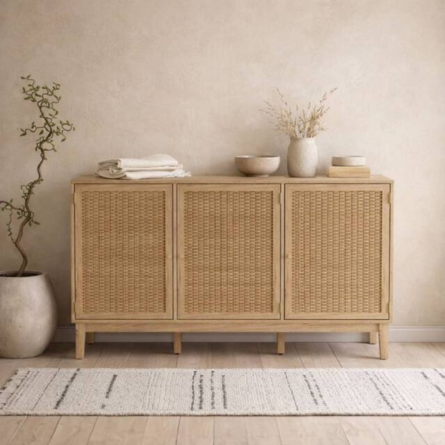 Wyld Haus Waterford Oak & Rattan Large Sideboard 3 Doors in Natural - image 1