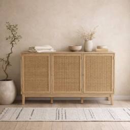 Wyld Haus Waterford Oak & Rattan Large Sideboard 3 Doors in Natural - thumbnail 1