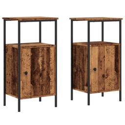 Berkfield Home Bedside Cabinets 2 pcs Old Wood 41x31x80 cm Engineered Wood in Brown - Size: 41 x 31 x 80 cm - thumbnail 2