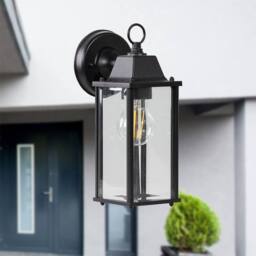 First Choice Lighting Chatham - Black & Glass Panelled Outdoor Wall Lantern Light - thumbnail 5