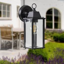 First Choice Lighting Chatham - Black & Glass Panelled Outdoor Wall Lantern Light - thumbnail 4