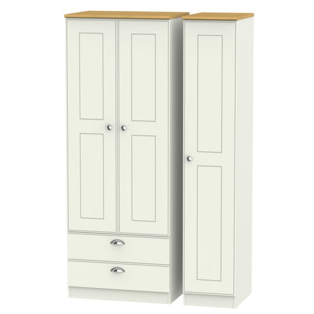 Ready Assembled 2 U Albert Triple Wardrobe with 2 Drawers (Ready Assembled) in Cream