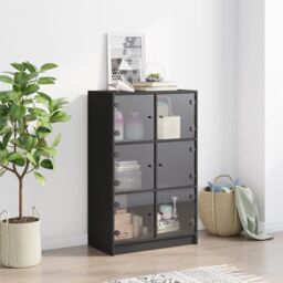 Berkfield Home Highboard with Doors Black 68x37x109 cm Engineered Wood - Size: 68 x 37 x 109 cm - thumbnail 3