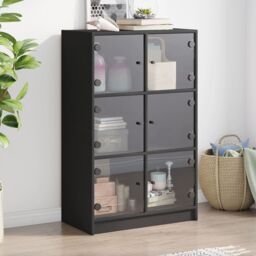 Berkfield Home Highboard with Doors Black 68x37x109 cm Engineered Wood - Size: 68 x 37 x 109 cm - thumbnail 1